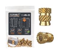 ruthex RX-6-32x7,1 Inserto roscado #6-32 (rosca UNC), 50 unidades de casquillos de latón, inserto de presión resistente para plástico, aplicable por calor en piezas de plástico impresas en 3D