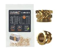 ruthex RX-8-32x4,7 Inserto roscado corto #8-32 (rosca UNC), 50 unidades de casquillos de latón, inserto de presión resistente para plástico, aplicable por calor en piezas de plástico impresas en 3D