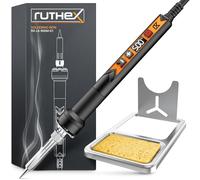 ruthex Soldador de 900 m con pantalla LED, 90 W, temperatura ajustable 150 ~ 500 ℃, fase de enfriamiento con indicador de temperatura LED, pistola de soldadura con punta de 900 m, incluye soporte de