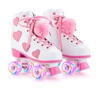 Ruthfot Patines clásicos para mujer y niña con ruedas iluminadas y patrón de corazón de amor, patines de piel sintética de alta calidad