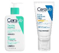 Rutina facial CeraVe para piel grasa: Gel espumoso 236 ml y crema hidratante facial con FPS 30 52 ml.