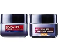 Rutina L'Oreal Paris Revitalift filler Crema rellenadora intensiva con Ácido Hialurónico y SPF 50, 50 ml + Crema de Noche Revitalizante, Antiarrugas y Volumen, 50 ml. Inspirado en Cosmética Coreana