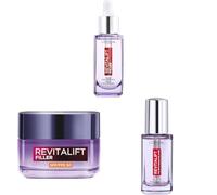 Rutina L'Oréal Paris Revitalift Filler Sérum Antiedad y Antiarrugas con Ácido Hialurónico 30ml + Sérum de Ojos con cafeína Antiojeras, 20ml + Crema de Día Rellenadora con Protección Solar SPF 50, 50ml