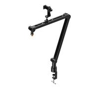Ruuizksa Soporte de micrófono ajustable de 360 grados con soporte para teléfono para transmisión en directo, soporte para micrófono con brazo de horca