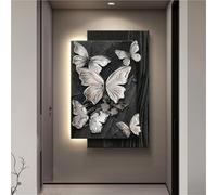 RuuXanthous Cuadro Decorativo Moderno con Mariposa, Arte de Pared con iluminación LED, Escultura de Pared con visión 3D, Fuente de alimentación enchufable, decoración para Dormitorio y entrad