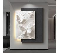 RuuXanthous Decoración de Pared Moderna de Arenisca, Escultura de Pared 3D, Pintura Decorativa con Relieve de luz LED, diseño de Mariposa, para Fondo de sofá o decoración de Entrada.