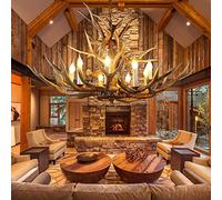 RuuXanthous Lámpara de araña de asta de Ciervo, Estilo Vintage, de Resina, con 8 Luces, Ideal para Sala de Estar, cabaña, Comedor, cafetería y Cocina.