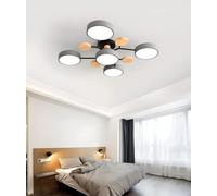 RuuXanthous Lámpara de Techo Moderna semiempotrada Circular de acrílico con 5 Luces LED, lámpara de Techo nórdica Gris con decoración de Madera para Sala de Estar, Comedor y Dormitorio.