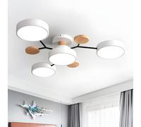 RuuXanthous Lámpara de Techo Moderna semiempotrada, LED nórdica Blanca, Circular, acrílica, de 4 Luces, con decoración de Madera para Sala de Estar, Comedor y Dormitorio.