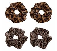Ruvan 4 Scrunchies con estampado de leopardo sin roturas, 2 gomas grandes y 2 pequeñas de tela, juego de gomas elásticas para el pelo para coleta y moño, accesorios Leo para mujer