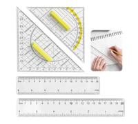 Ruvan Set Geometría Escolar 4 Piezas, 2 Escuadras Con Mango + 2 Regla, Escuadra Con Escala Amarilla Transparente, Regla 15 Cm, 20 Cm, Para Estudiantes, Diseñadores, Oficina, Útiles Escolares, Dibujo