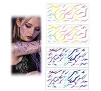 Ruvan Tatuajes Temporales Efecto Metalizado Cromado sin Brillo Plástico Tattoos Morados para Cosplay y Halloween Pegatinas de Agua Resistentes al Sudor para Adultos Set de 4