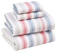 Ruvanti 100% Cotton Sheets Queen Size Set, 4 Pieces, Soft & Breathable Percale Weave Bedding, Deep Pocket 16", Hotel Standard, Crisp Cool Feeling, Durable, Striped Bed Sheet, Times