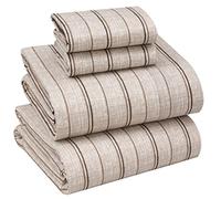 Ruvanti 100% Cotton Sheets Queen Size Set, 4 Pieces, Soft & Breathable Percale Weave Bedding, Deep Pocket 16", Hotel Standard, Crisp Cool Feeling, Durable, Striped Bed Sheet, Brown Stripes