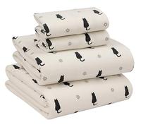 RUVANTI Flannel Sheets Full Size - 100% Cotton Double Brushed Bed Sheets Set, Deep Pockets 16 Inches, All Seasons Breathable & Extra Soft Full Sheets, Warm & Cozy, 4 Piece, Black Cat