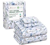 RUVANTI Sábanas de algodón 100 % orgánico, sábanas de tamaño matrimonial, súper suaves y transpirables, percal crujiente y refrescante, bolsillo profundo de 15 pulgadas, 4 piezas, diseño de margaritas