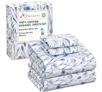 RUVANTI Sábanas de algodón 100 % orgánico, tamaño King, tejido de percal, certificado GOTS, juego de 4 piezas, bolsillo profundo de 15 pulgadas, vigorizantes y transpirables, suaves y duraderas