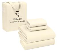 RUVANTI Sábanas de franela tamaño Queen, 100 % algodón orgánico, 4 piezas, cálido, suave y transpirable, ajuste cómodo, bolsillo profundo, doble cepillado, acogedor para todas las estaciones, color