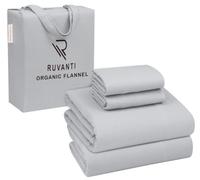 RUVANTI Sábanas de franela tamaño Queen, 100 % algodón orgánico, juego de 4 piezas, cálido, suave y transpirable, ajuste cómodo, bolsillo profundo, doble cepillado, acogedor para todas las estaciones