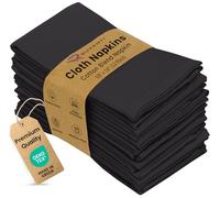 Ruvanti Servilletas de tela negra, paquete de 12 servilletas de lino negro de 45.7 x 45.7 cm, suaves, duraderas, perfectas para cócteles, servilletas de cena/servilletas de mesa.