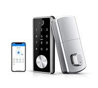 Ruveno Cerradura de puerta inteligente con huella dactilar, cerradura de puerta de entrada sin llave, cerrojo digital automático(plata)