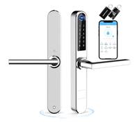 Ruveno Cerradura de puerta inteligente delgada con huella dactilar Bluetooth con pantalla táctil, teclado con huella dactilar Llaves de tarjeta de desbloqueo para puerta batiente de aluminio(plata)