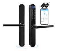 Ruveno Cerradura de puerta inteligente delgada con huella dactilar Bluetooth con pantalla táctil, teclado con huella dactilar Llaves de tarjeta de desbloqueo para puerta batiente de aluminio(negro)