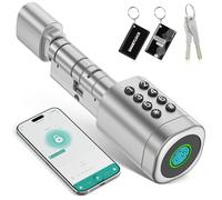 Ruveno Cerradura inteligente, cerradura electrónica de la puerta de huellas dactilares, longitud del cilindro ajustable para puerta de 35-60 mm, acceso sin llave 5 en 1: huella digital, llave, código,