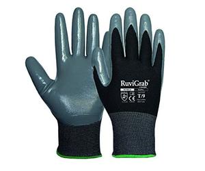 Ruvigrab EcoFlex 8 - Guantes poliéster, recubrimiento nitrilo negro, 12 pares, talla 8