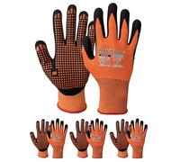 Ruvigrab - Guante de Trabajo nitrilo FOAM puntos de PVC naranja Guantes para Jardinería, obra, agricultura, agarre y comodidad Talla 10, Naranja/Negro, DOTS/9