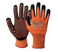 RUVIGRAB - Guante de Trabajo nitrilo FOAM puntos de PVC naranja, para Jardinería, de nitrilo, de Obra, agricultura, agarre y comodidad, Talla 7, Naranja/negro