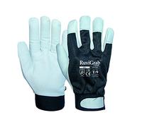 RuviGrab - Guante de trabajo piel flor vacuno | Dorso ventilado cierre velcro | Guantes para jardineria | Guantes para obra | Guantes cuero | Guantes hombre y mujer