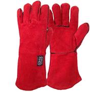 RuviGrab - Guantes de Soldador Profesionales Ignífugos | Protección para Soldadura, Chimenea, Barbacoa, Leña | Rojo