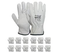 Ruvigrab - Pack 12 Pares - Guantes de Trabajo de Piel de Flor Natural para Jardinería y Obra - Cuero