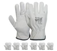 RuviGrab - Pack 6 pares - Guante de Trabajo Piel, Guantes jardin, Guantes Cuero, Guantes para Obra, Guante trabajo hombre y mujer