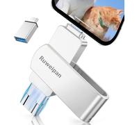 Ruweipan Pendrive para Phone 256GB,[Sin App] Memoria Externa usb para lphone Mini Photo Stick USB 3.0 Transmisión de Alta Velocidad 4en 1 Pen Drive para Type C-Phone iOS/OTG Smartphone/PC/Laptop,Plata