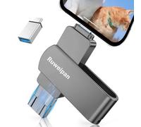 Ruweipan Pendrive para Phone,[Sin App] Memoria Externa 256GB Mini Photo Stick USB 3.0 Transmisión de Alta Velocidad 4 en 1 Pen Drive para Type C-Phone iOS/OTG Smartphone/PC/Laptop,256GB Negro