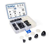 RuWfpz Narices de seguridad para animales de ganchillo Amigurumi de 15 a 30 mm, 4 tamaños, narices de animales de peluche con arandelas, 50 nariz de oso de peluche negro de plástico para tejer