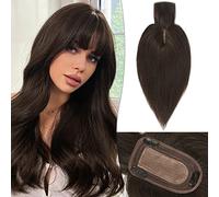 RUWISS Cabello Humano para Mujeres Corona de Extensiones de Cabello Corto Pelucas para el Adelgazamiento del Cabello 7.5*13CM Base de Seda 100% Cabello Humano Clip in Topper 30cm 40g (Marrón oscuro)