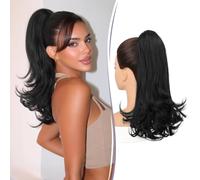 RUWISS Coleta Postiza Pelo Natural con Cordón, 35 cm Largo Extensión de Cola de Caballo a capas, Sintética Coleta Postiza Pelo Natural Lisa para Mujeres - 1B# Negro