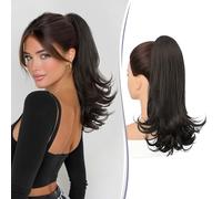RUWISS Coleta Postiza Pelo Natural con Cordón, 35 cm Largo Extensión de Cola de Caballo a capas, Sintética Coleta Postiza Pelo Natural Lisa para Mujeres - 4# Marrón Negro