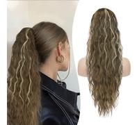 RUWISS Coleta Postiza Pelo Natural con Cordón, 65cm Largo Ondulado Cola de Caballo Extensiones Sintética Rizada Ponytail Clip in Postizos de Pelo para Mujeres,Rubio Puro Rubio Blanquecino Mixto