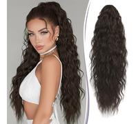 RUWISS Coleta Postiza Pelo Natural con Pinza Cola Postiza Larga Rizada Ondulado Cola de Caballo Sintético Coleta Postizos para Mujeres, 76 cm Marrón Oscuro