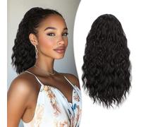 RUWISS Coleta Postiza Pelo Natural, Extensiones Pelo Rizado Coleta Postiza Larga Negro Marrón Ondulado Sintética Ponytail 40 cm Cola Caballo Extension para Mujeres