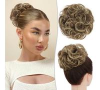 RUWISS Moños Postizos 100% Pelo Humano Postizos de Pelo Rizado Ondulado Extensiones de Cabello Real Moño de Pelo Desordenado Postizos para Mujer (Rubio mixto Rubio Claro)