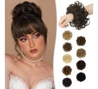 RUWISS Moños Postizos 100% Pelo Humano Postizos de Pelo Rizado Ondulado Extensiones de Cabello Real Moño de Pelo Desordenado Postizos para Mujer (Marrón Natural)