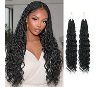 RUWISS Pelo para Trenzas Africanas Ocean Wave Crochet Hair Extensiones 2 Packs 45 cm Pre-looped Extensiones para Trenzas Rizado Sintéticas para Mujeres, Negro Natural