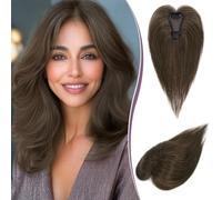 RUWISS Topper Cabello Humano Mujer, Hair Topper pelo Natural Ligero Topper Cabello Humano Clip Liso sin Flequillo, Marrón