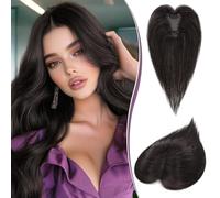 RUWISS Topper Cabello Humano Mujer, Hair Topper pelo Natural Ligero Topper Cabello Humano Clip Liso sin Flequillo, Marrón Oscuro