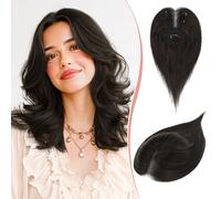 RUWISS Topper de Cabello Humano Real para Mujer Marrón Oscuro Pieza Ligera con Clip para Cabello Fino Liso Sin Flequillo